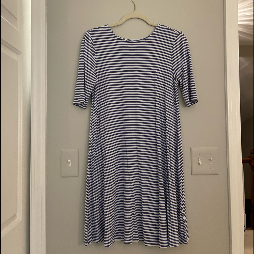 Light blue and white striped T-shirt dress